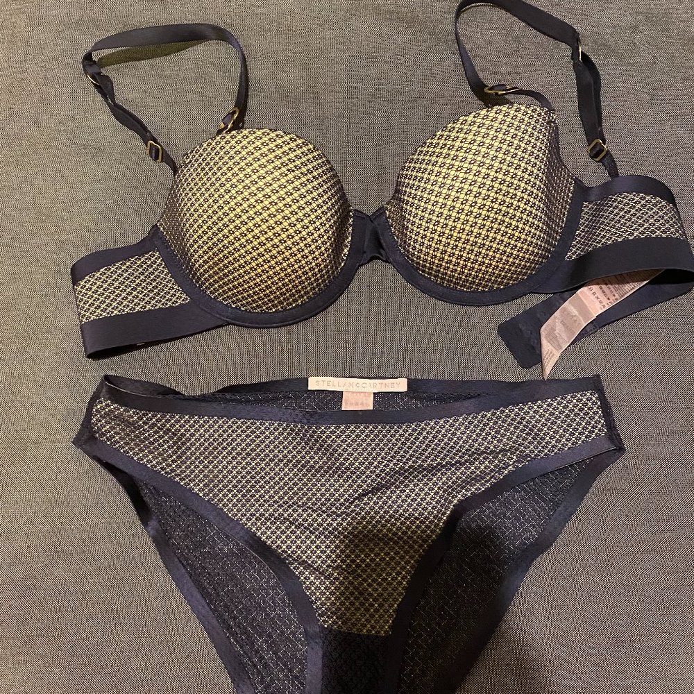 100% AUTH Stella McCartney Red Underwear Set Balconette Bra + Panties 32C - S